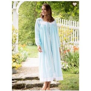 Eileen West Womens Turquoise Sea Glass Robe Lace Nightgown Size M Cottagecore